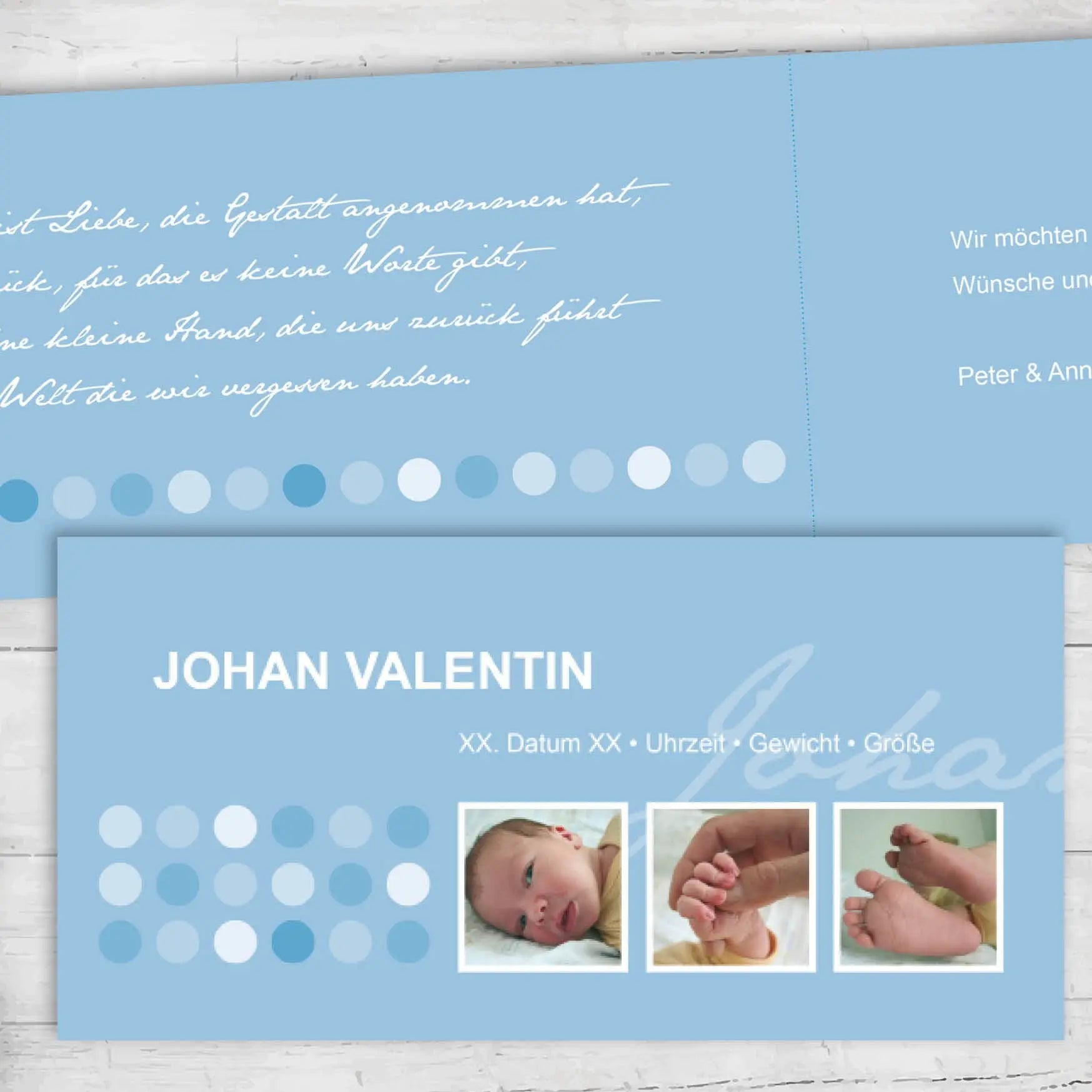 Geburtskarte: Schön, dass Du da bist - blau Individuelle Einladung